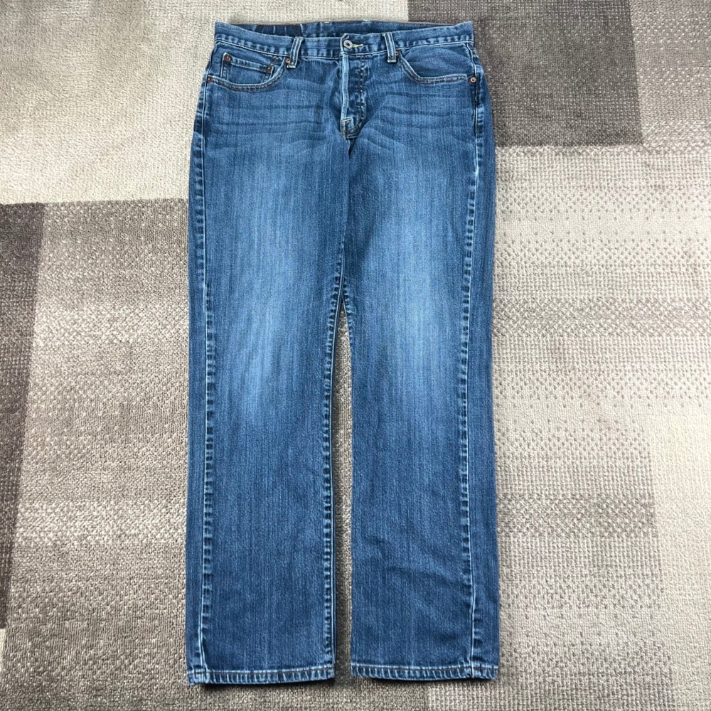 Vintage Lucky Brand Men Blue Straight Leg Button Fly Denim Jeans 33X32 Whiskered